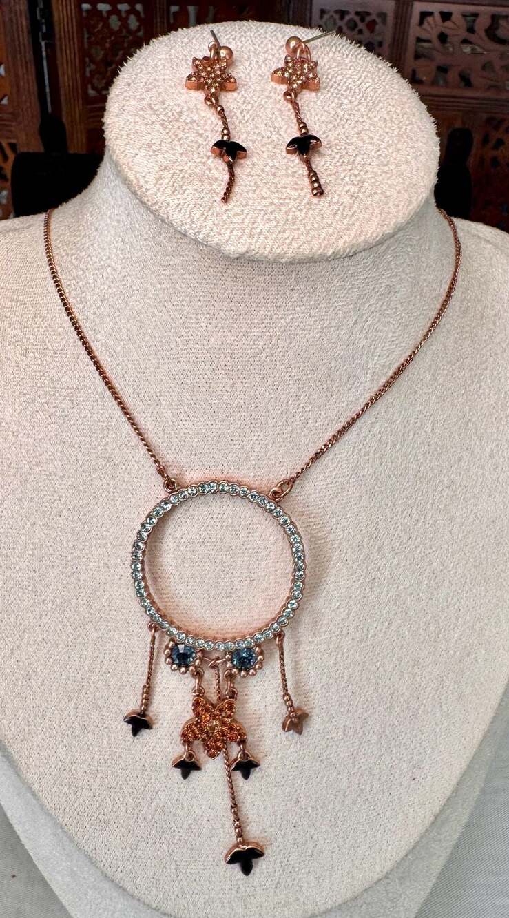 Pilgrim Jewelry Swarovski Crystal Blue Floral Necklace